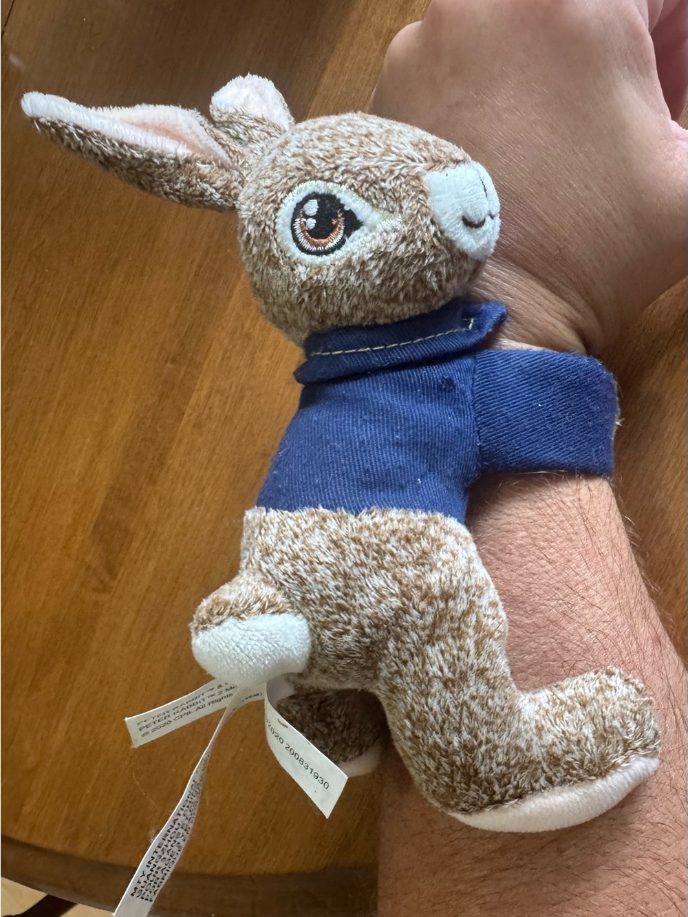 Plush Peter Rabbit slap wrist Toy in Light Brown and Blue